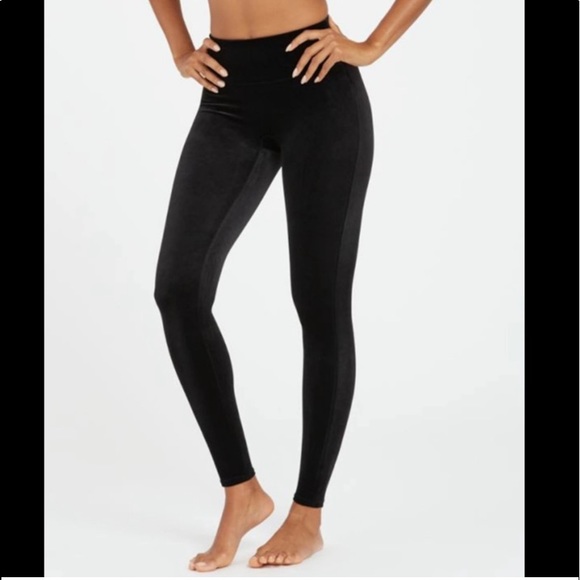 Spanx Black Velvet High Rise Leggings Womens Medium